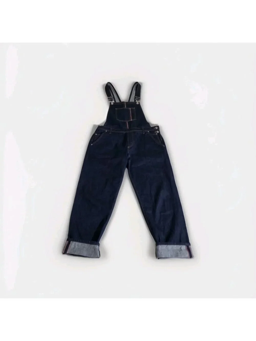 Topshop Moto Selvedge Denim Overalls Womens US 8 Navy Rigid Italy Preppy Grunge - Picture 12 of 16